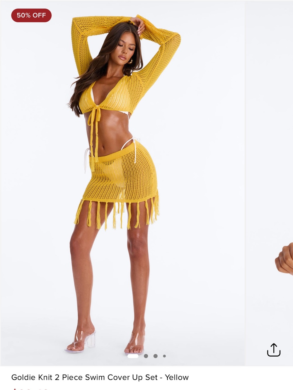 Fashion Nova Yellow Knit 2-Piece Crochet Fringe Swim Cover-Up Set